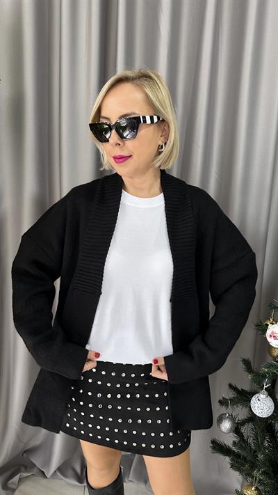 ŞAL YAKA CEP DETAY SİYAH HIRKA