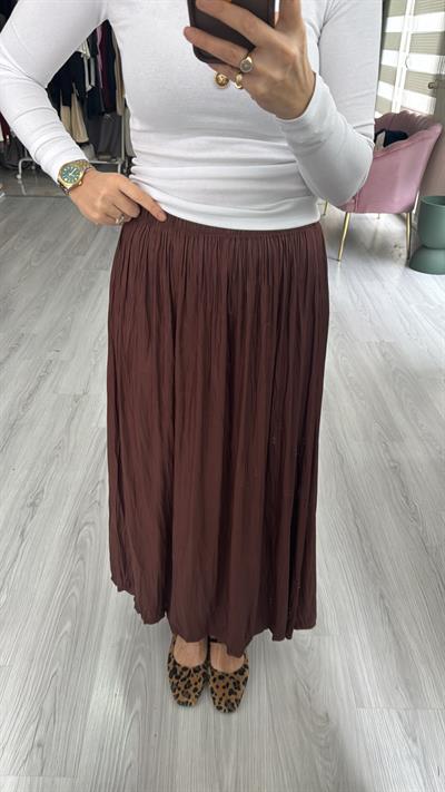 Saten Krinkıl Kahverengi Etek