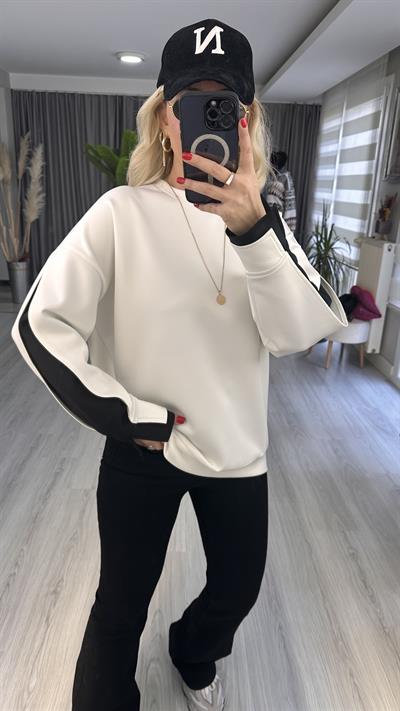 SCUBA KUMAŞ, TASARIM BEYAZ SWEATSHİRT