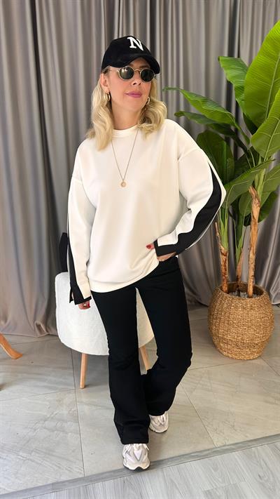 SCUBA KUMAŞ, TASARIM BEYAZ SWEATSHİRT