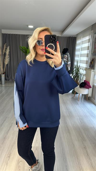 SCUBA KUMAŞ, TASARIM LACİVERT SWEATSHİRT