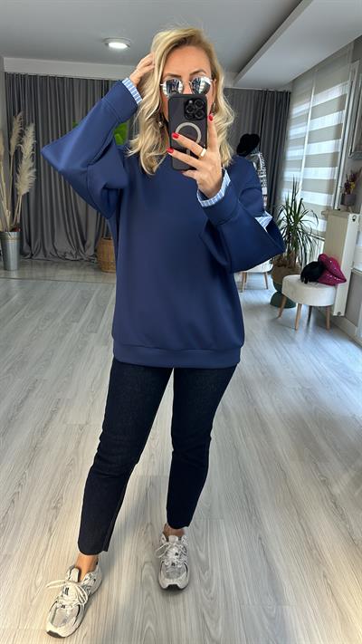 SCUBA KUMAŞ, TASARIM LACİVERT SWEATSHİRT