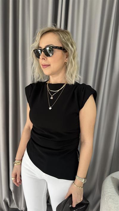 Scuba Vatkalı Siyah Bluz
