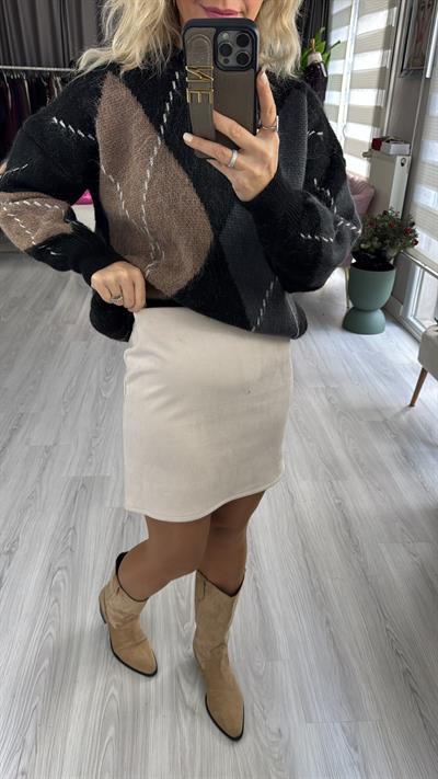 Şehir Boy Ekru Süet Etek