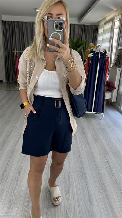 ŞEHİR BOY, KEMERLİ LACİVERT ŞORT