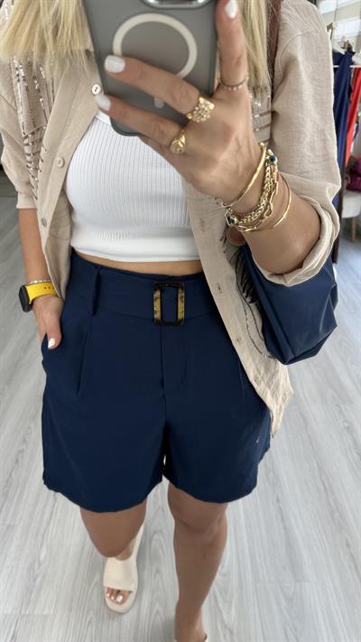 ŞEHİR BOY, KEMERLİ LACİVERT ŞORT