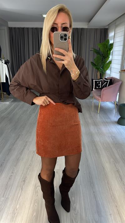 Şehir Boy Orange Kadife Etek