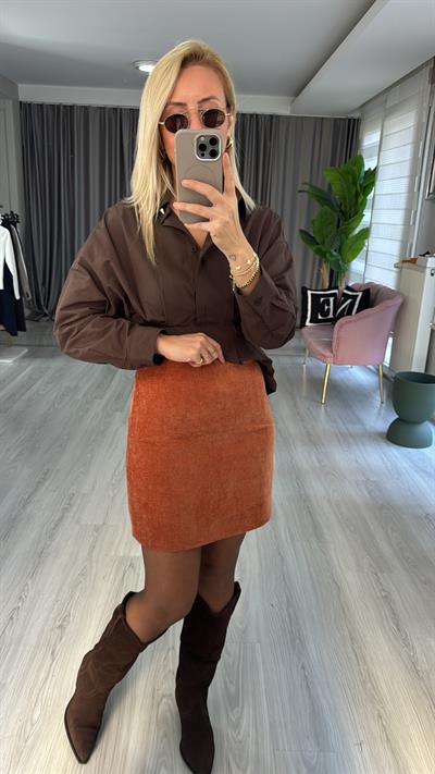 Şehir Boy Orange Kadife Etek