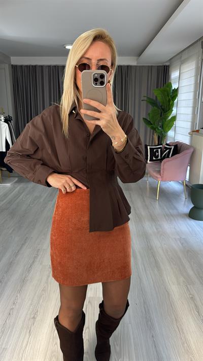 Şehir Boy Orange Kadife Etek