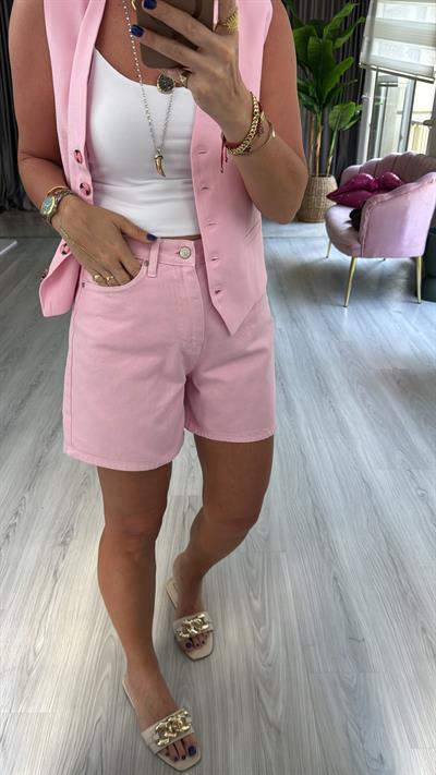 Şehir Boy Pembe Jean Şort