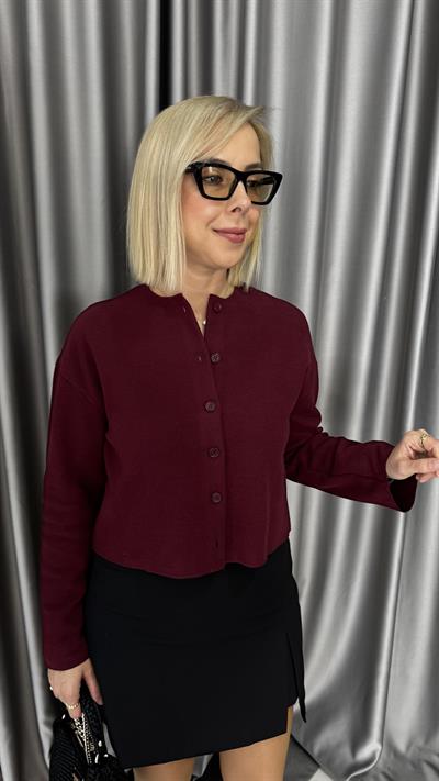 Önden Düğmeli Basic Bordo Triko Hırka