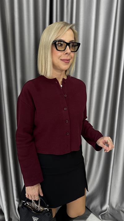 Önden Düğmeli Basic Bordo Triko Hırka