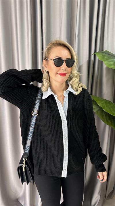 SELANİK ÖRGÜ KOT GARNİLİ SİYAH HIRKA