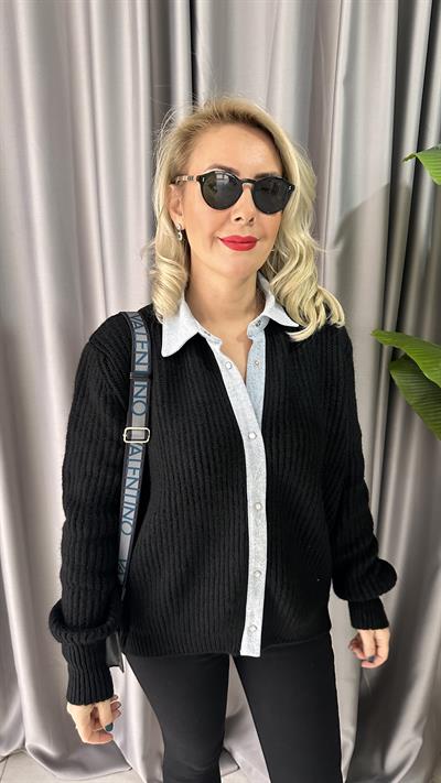 SELANİK ÖRGÜ KOT GARNİLİ SİYAH HIRKA