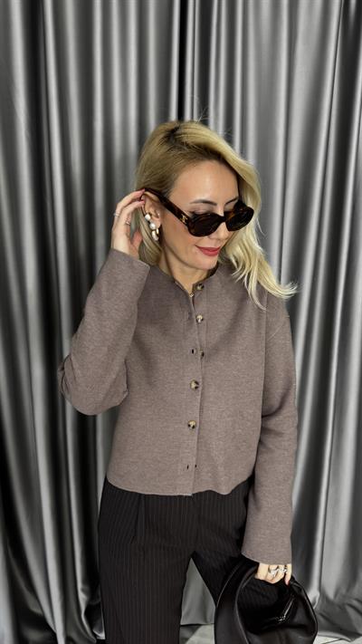 Önden Düğmeli Basic Vizon Triko Hırka