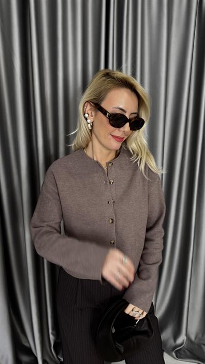 Önden Düğmeli Basic Vizon Triko Hırka