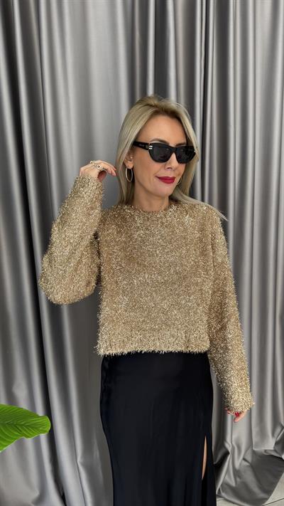 Simli Yumuşak Dokulu Gold Triko