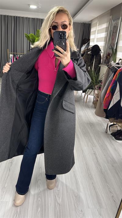 SİYAH BALIK SIRTI DESENLİ KABAN