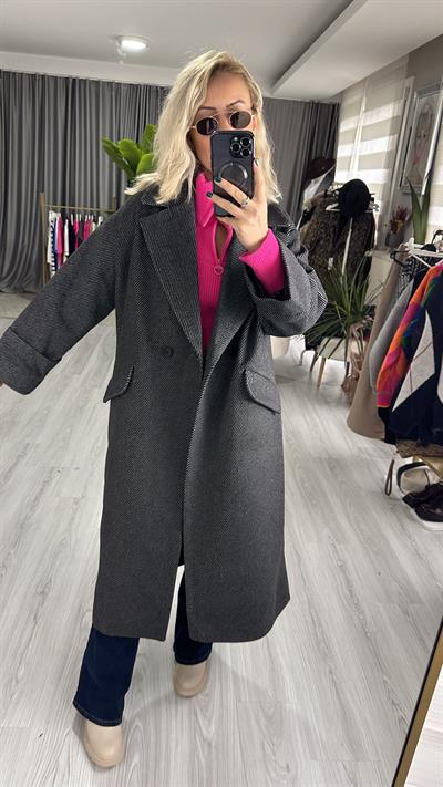 SİYAH BALIK SIRTI DESENLİ KABAN