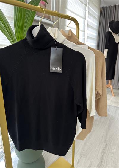 Siyah Balıkçı Yaka Yarım Kol Triko