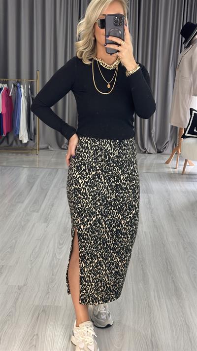 SİYAH, BEJ DESENLİ ETEK