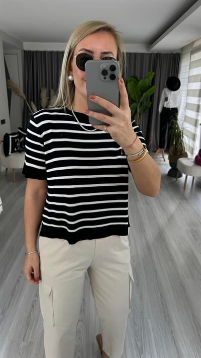 LACİVERT BEYAZ ÇİZGİLİ MERSERİZE TRİKO