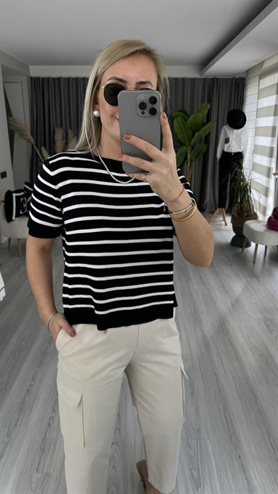 LACİVERT BEYAZ ÇİZGİLİ MERSERİZE TRİKO