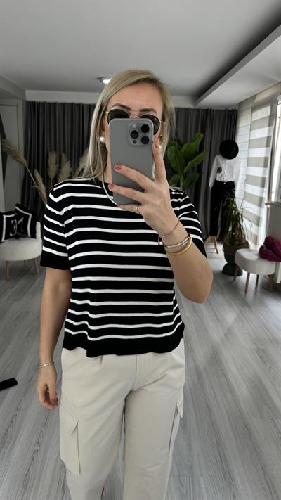 LACİVERT BEYAZ ÇİZGİLİ MERSERİZE TRİKO