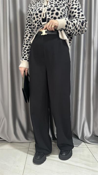 Siyah Kemerli Yüksek Bel Siyah Palazzo Pantolon