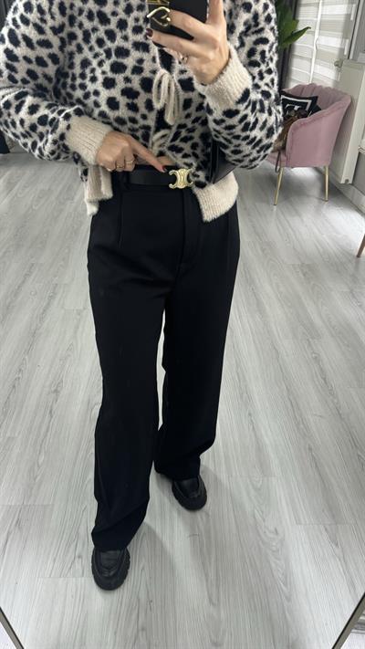 Siyah Kemerli Yüksek Bel Siyah Palazzo Pantolon