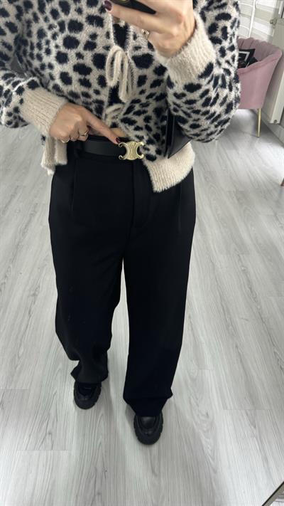 Siyah Kemerli Yüksek Bel Siyah Palazzo Pantolon