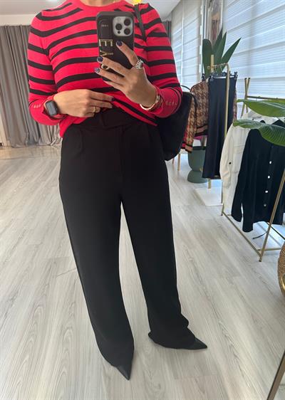 Siyah Likralı Cırtlı Palazzo Pantolon