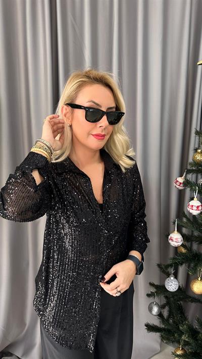 SİYAH PAYETLİ GÖMLEK