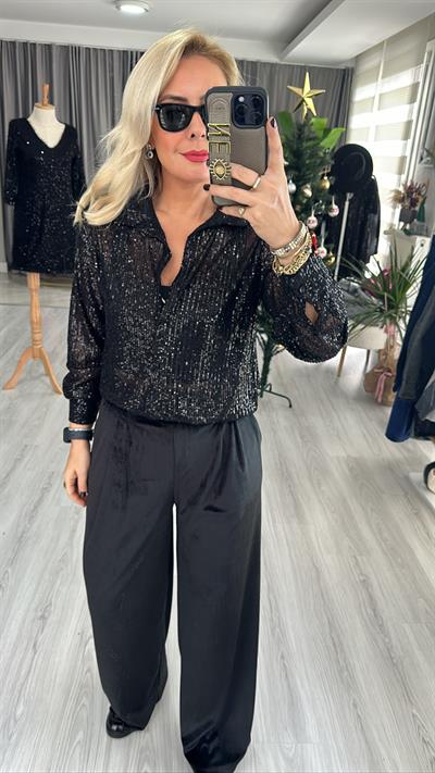 SİYAH PAYETLİ GÖMLEK