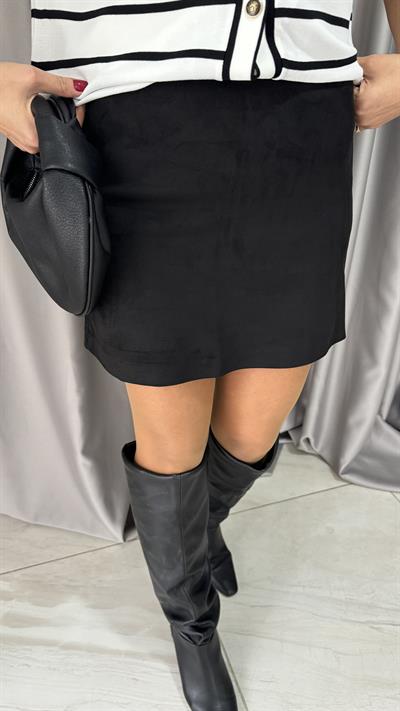 Siyah Süet Çan Etek