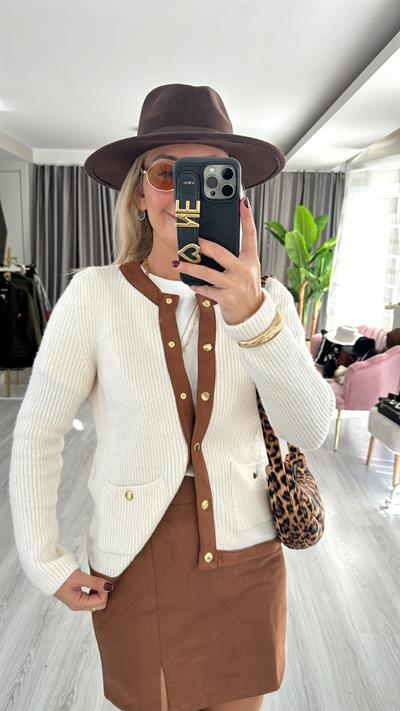 Süet Detaylı Kendinden Fitilli Hırka