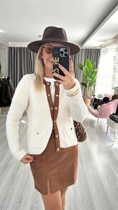 Süet Detaylı Kendinden Fitilli Hırka