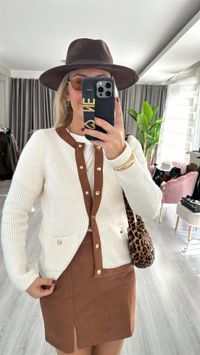 Süet Detaylı Kendinden Fitilli Hırka