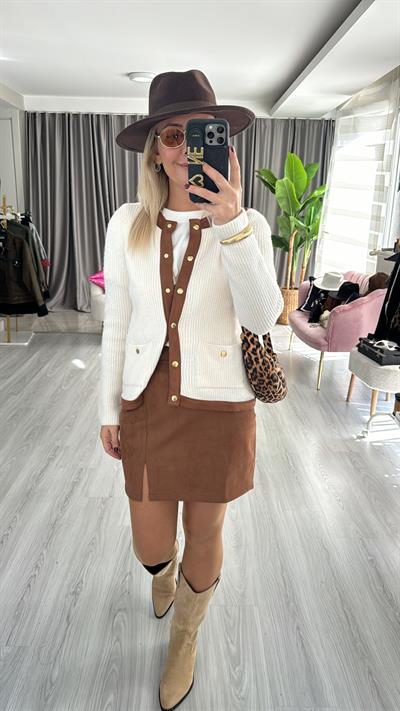 Süet Detaylı Kendinden Fitilli Hırka