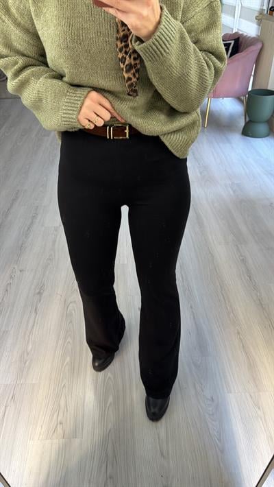 Süet Kemerli Beli Lastikli Çelik Örme Siyah Tayt Pantolon