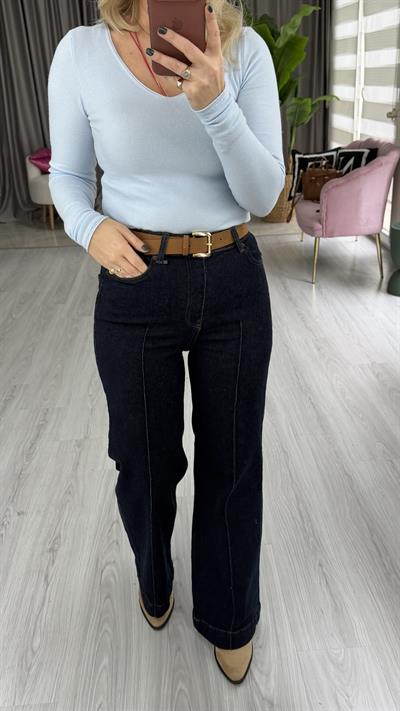 Kemerli Çımalı Lacivert Jean Pantolon