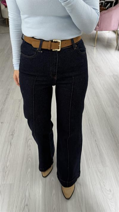 Kemerli Çımalı Lacivert Jean Pantolon