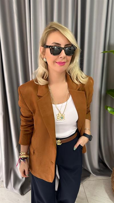 SÜET, KİREMİT RENGİ BLAZER CEKET