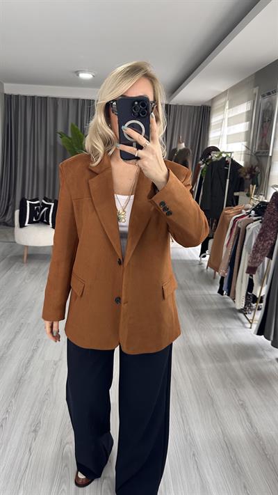 SÜET, KİREMİT RENGİ BLAZER CEKET