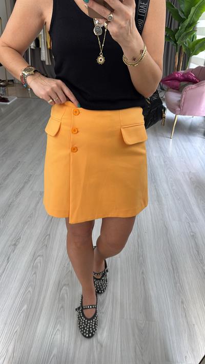 Süs Cepli Düğmeli Turuncu Şehir Boy Etek