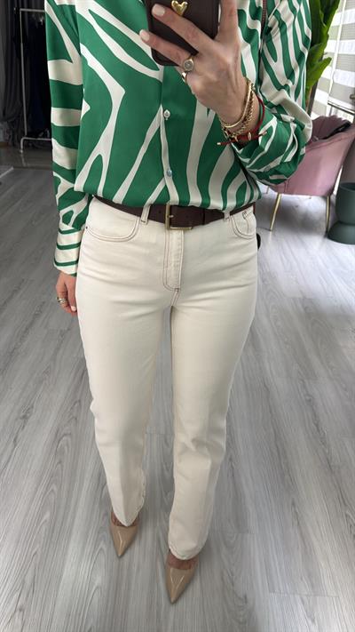Taba Dikişli Bej Jean Pantolon