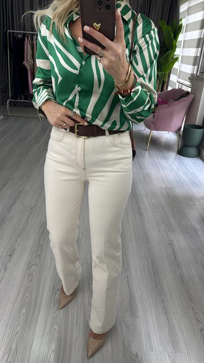 Taba Dikişli Bej Jean Pantolon