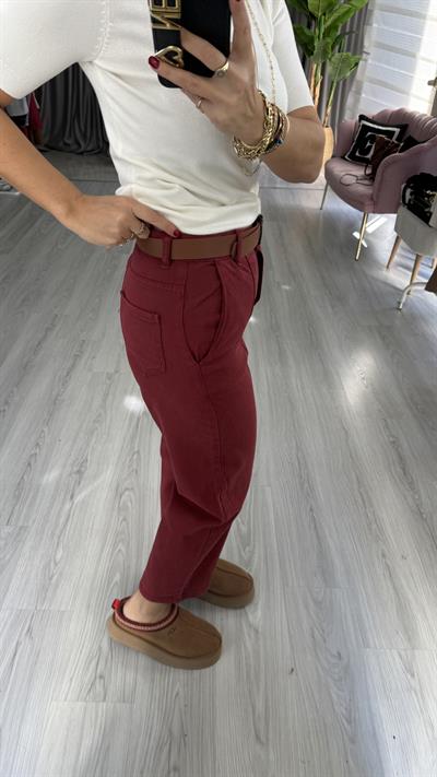 Taba Kemerli Bordo Binici Pantolon