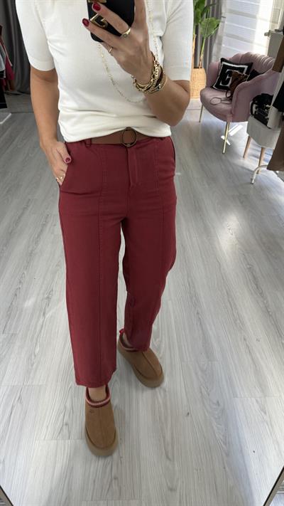 Taba Kemerli Bordo Binici Pantolon