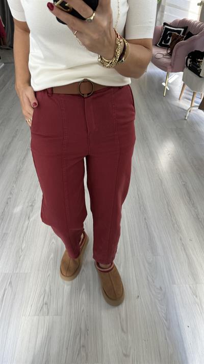 Taba Kemerli Bordo Binici Pantolon